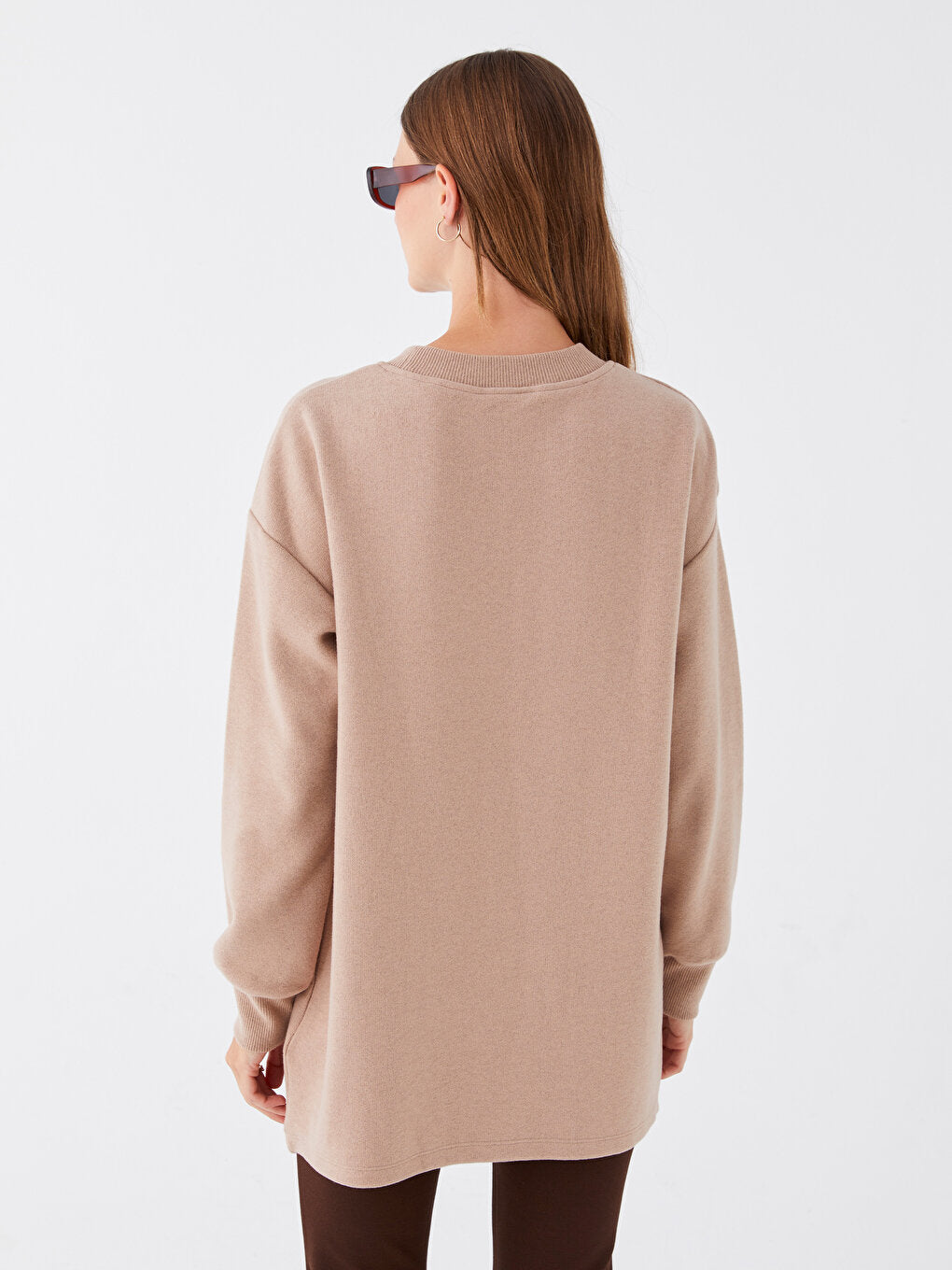 Crew Neck Plain Long Sleeve Women's Tunic