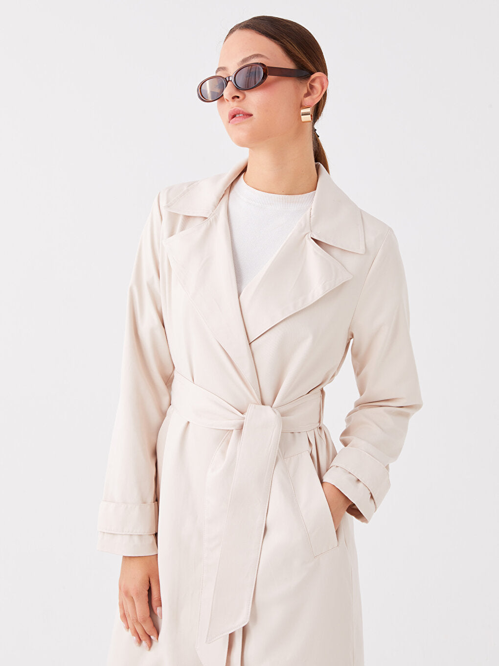 Jacket Collar Plain Long Sleeve Women's Trench Coat