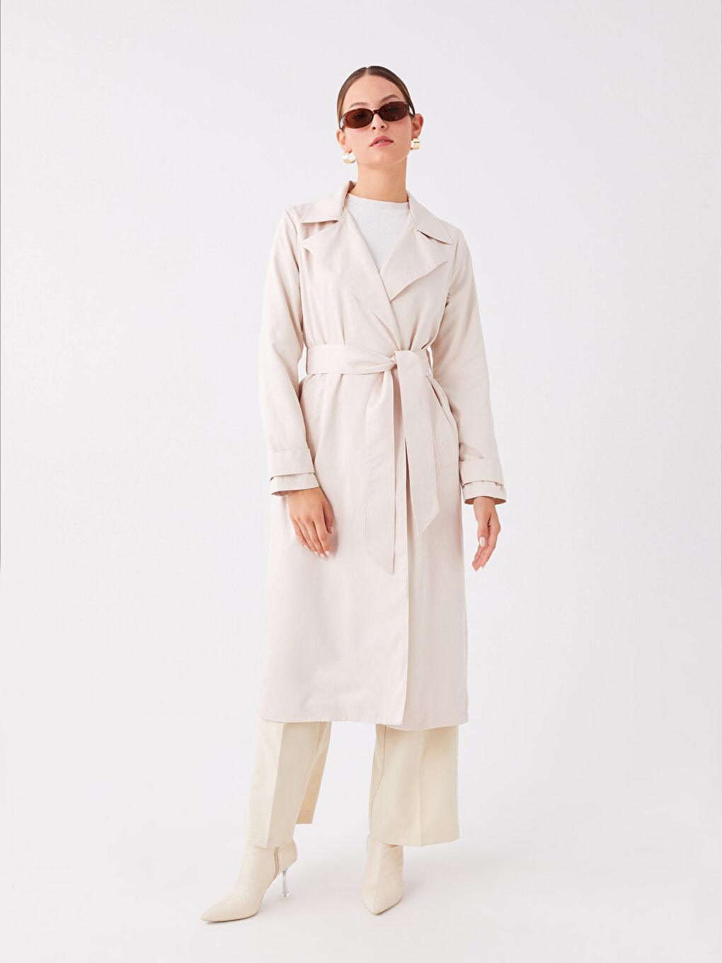 Jacket Collar Plain Long Sleeve Women's Trench Coat