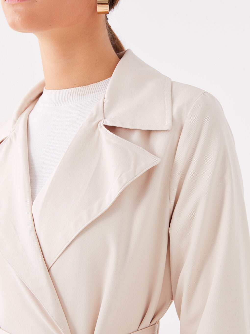 Jacket Collar Plain Long Sleeve Women's Trench Coat