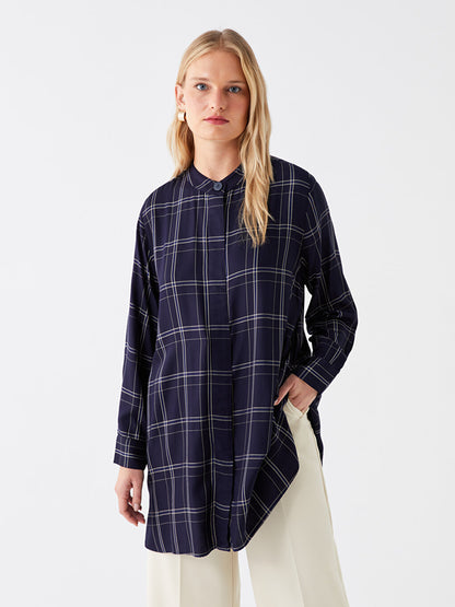 Magnificent Collar Plaid Long Sleeve Women's Tunic