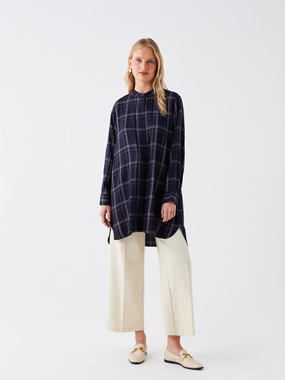 Magnificent Collar Plaid Long Sleeve Women's Tunic