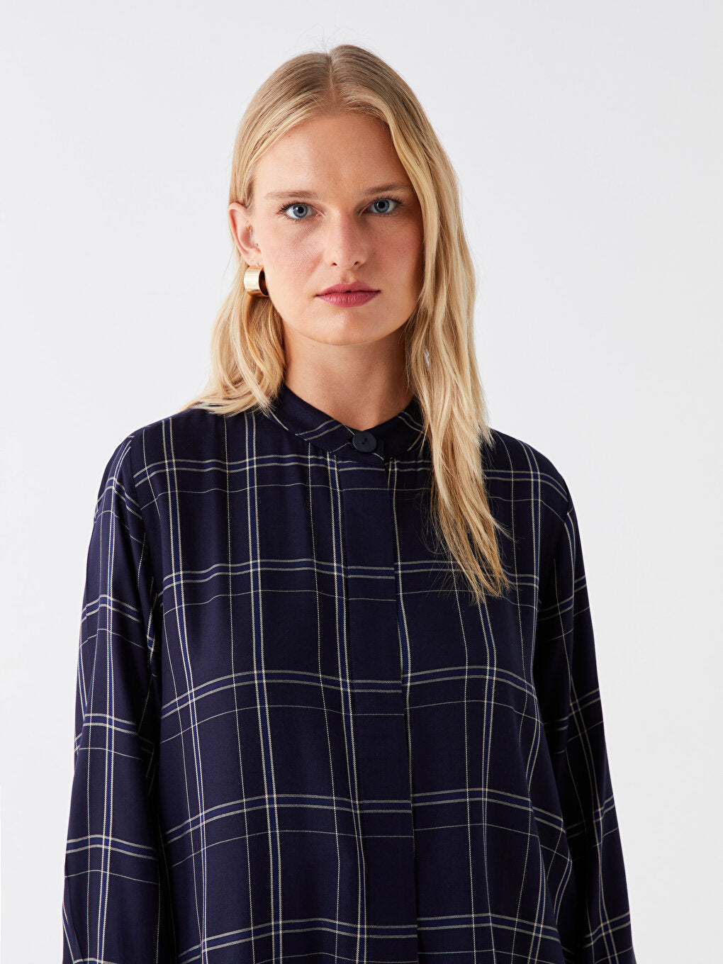 Magnificent Collar Plaid Long Sleeve Women's Tunic