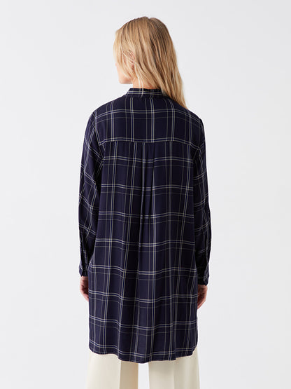 Magnificent Collar Plaid Long Sleeve Women's Tunic