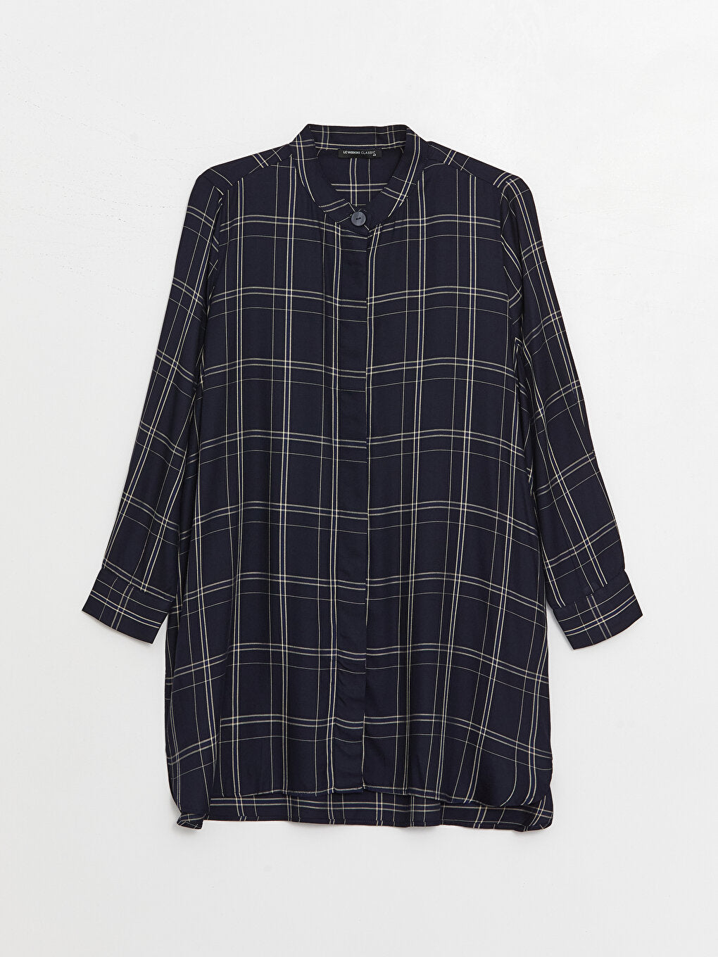 Magnificent Collar Plaid Long Sleeve Women's Tunic