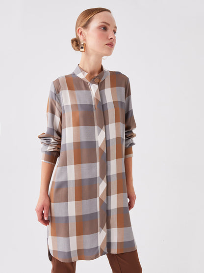 Magnificent Collar Plaid Long Sleeve Women's Tunic