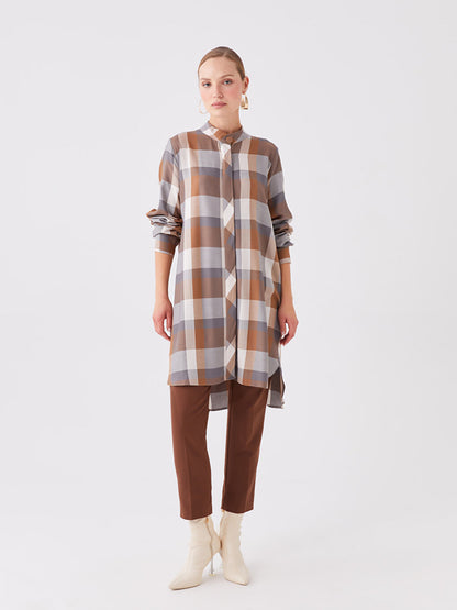 Magnificent Collar Plaid Long Sleeve Women's Tunic