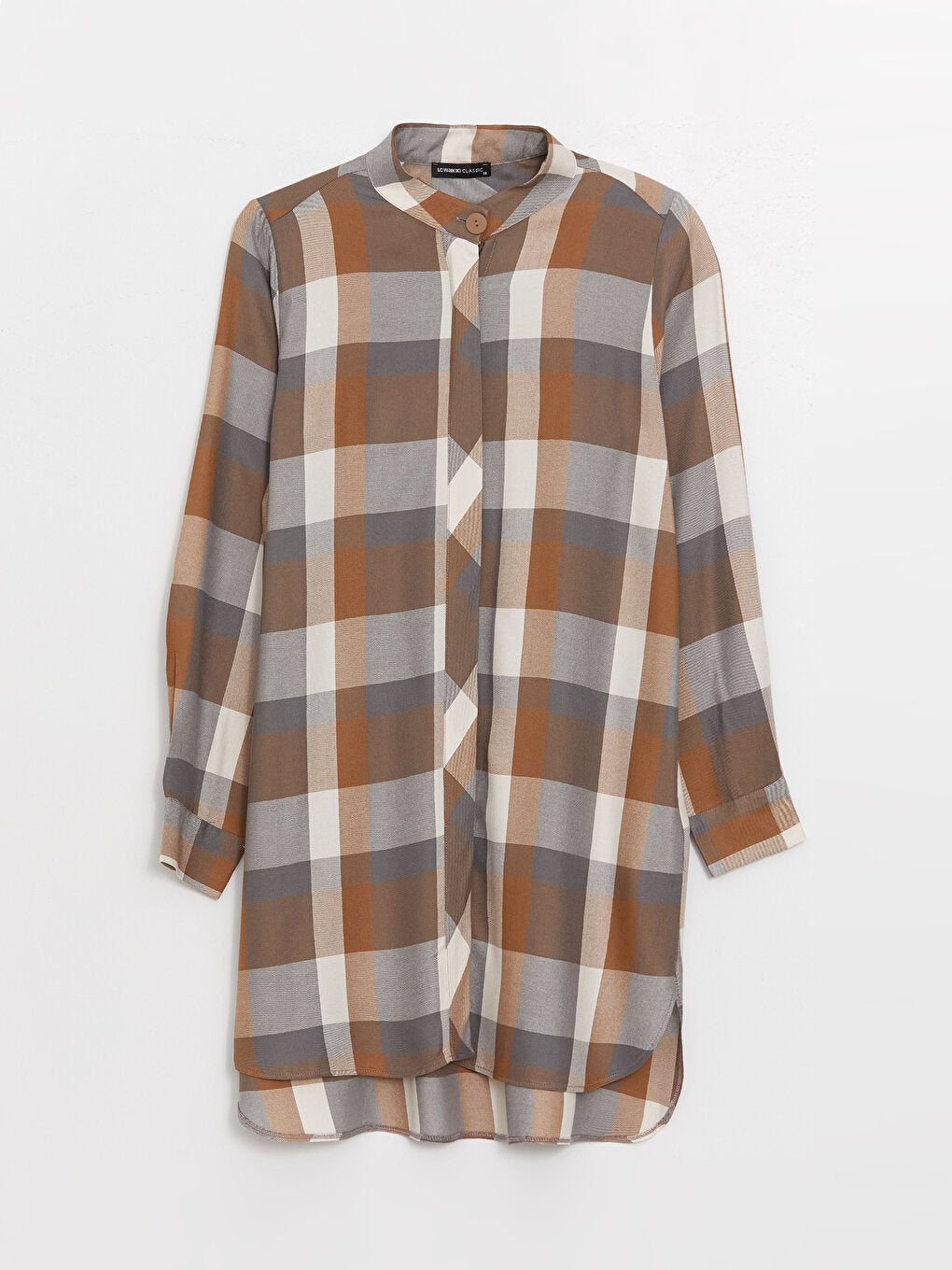 Magnificent Collar Plaid Long Sleeve Women's Tunic