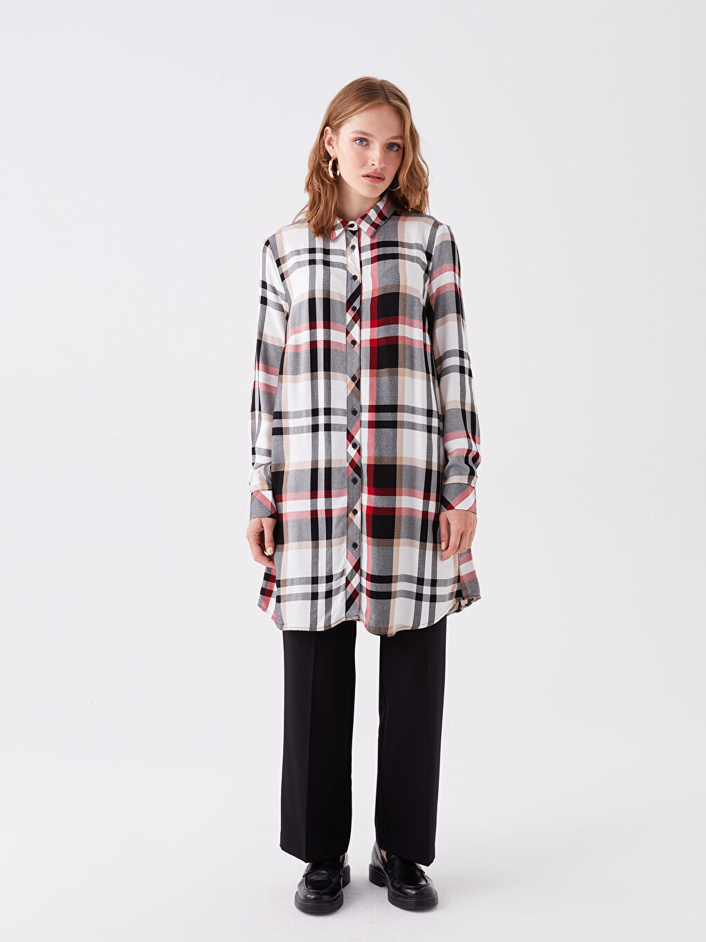 Plaid Long Sleeve Women's Shirt Tunic