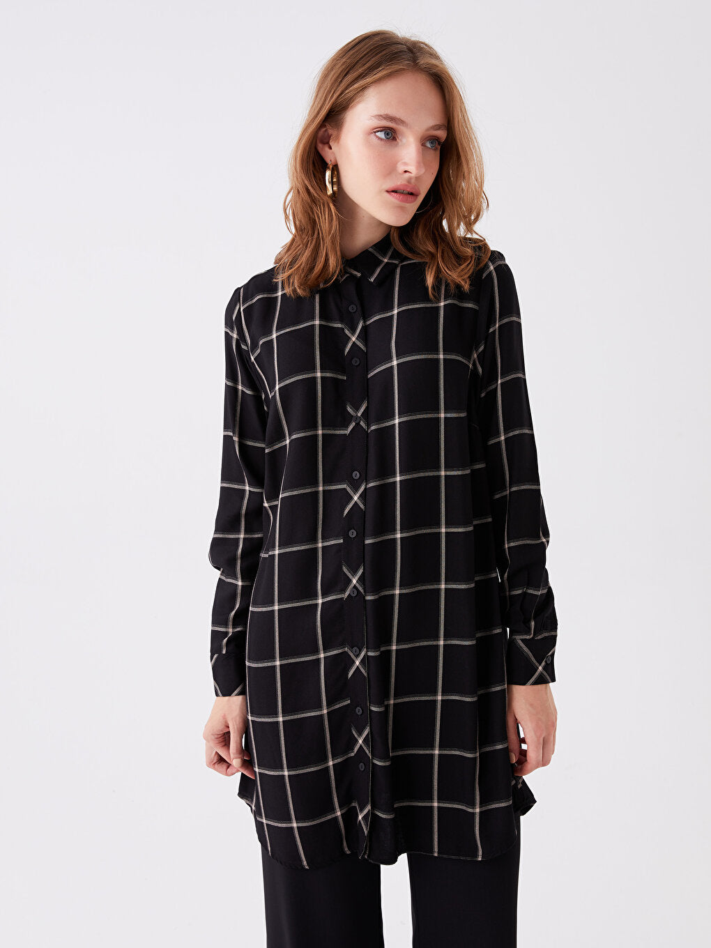 Plaid Long Sleeve Women's Shirt Tunic