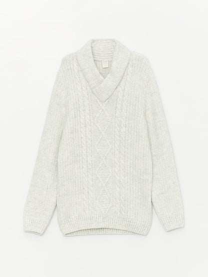 Shawl Collar Self-Patterned Boy's Knitwear Sweater