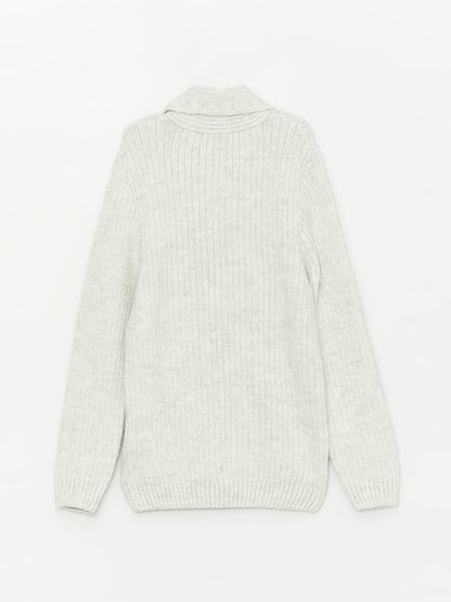 Shawl Collar Self-Patterned Boy's Knitwear Sweater