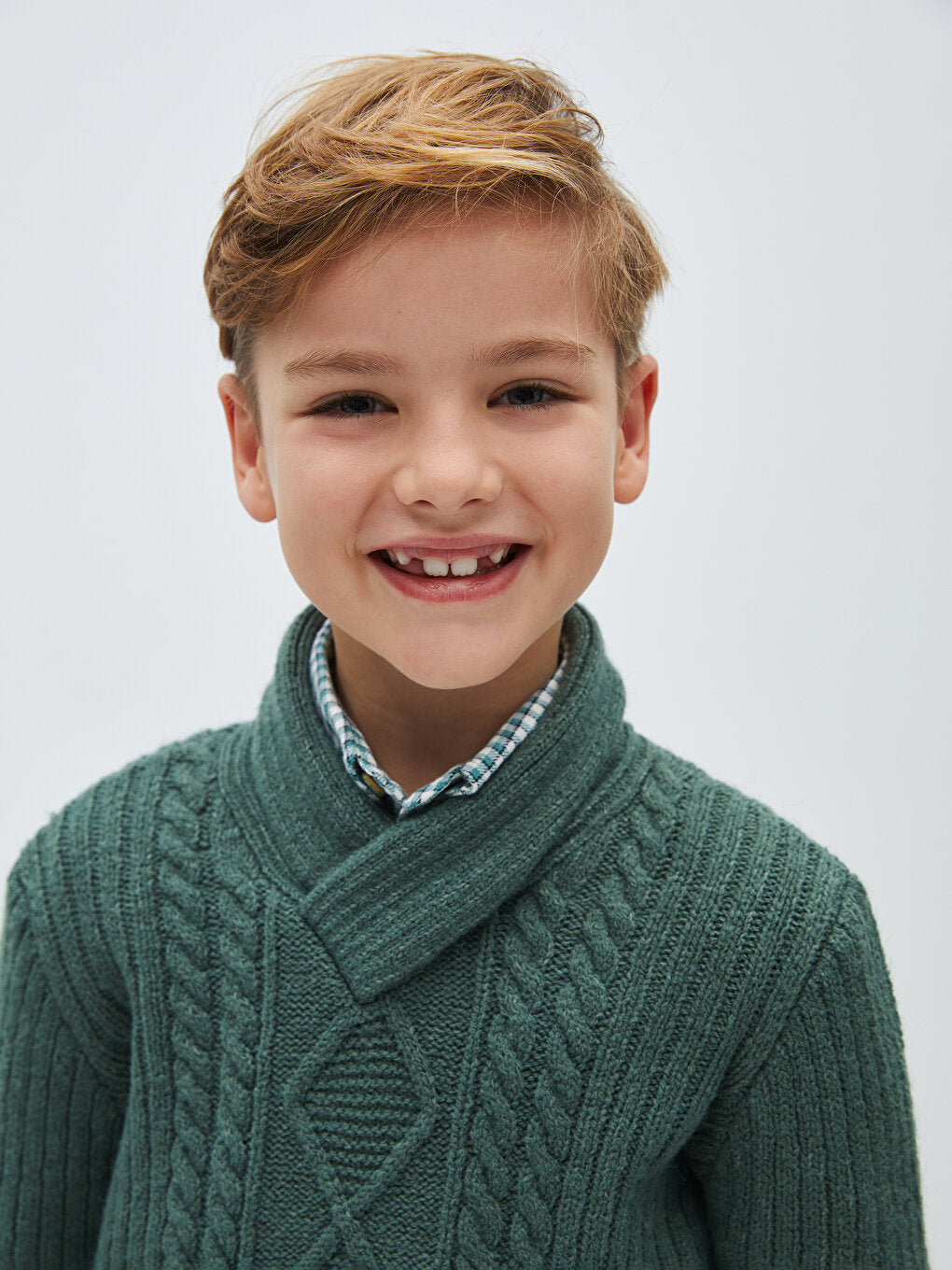 Shawl Collar Self-Patterned Boy's Knitwear Sweater