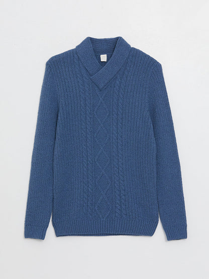 Shawl Collar Self-Patterned Boy's Knitwear Sweater