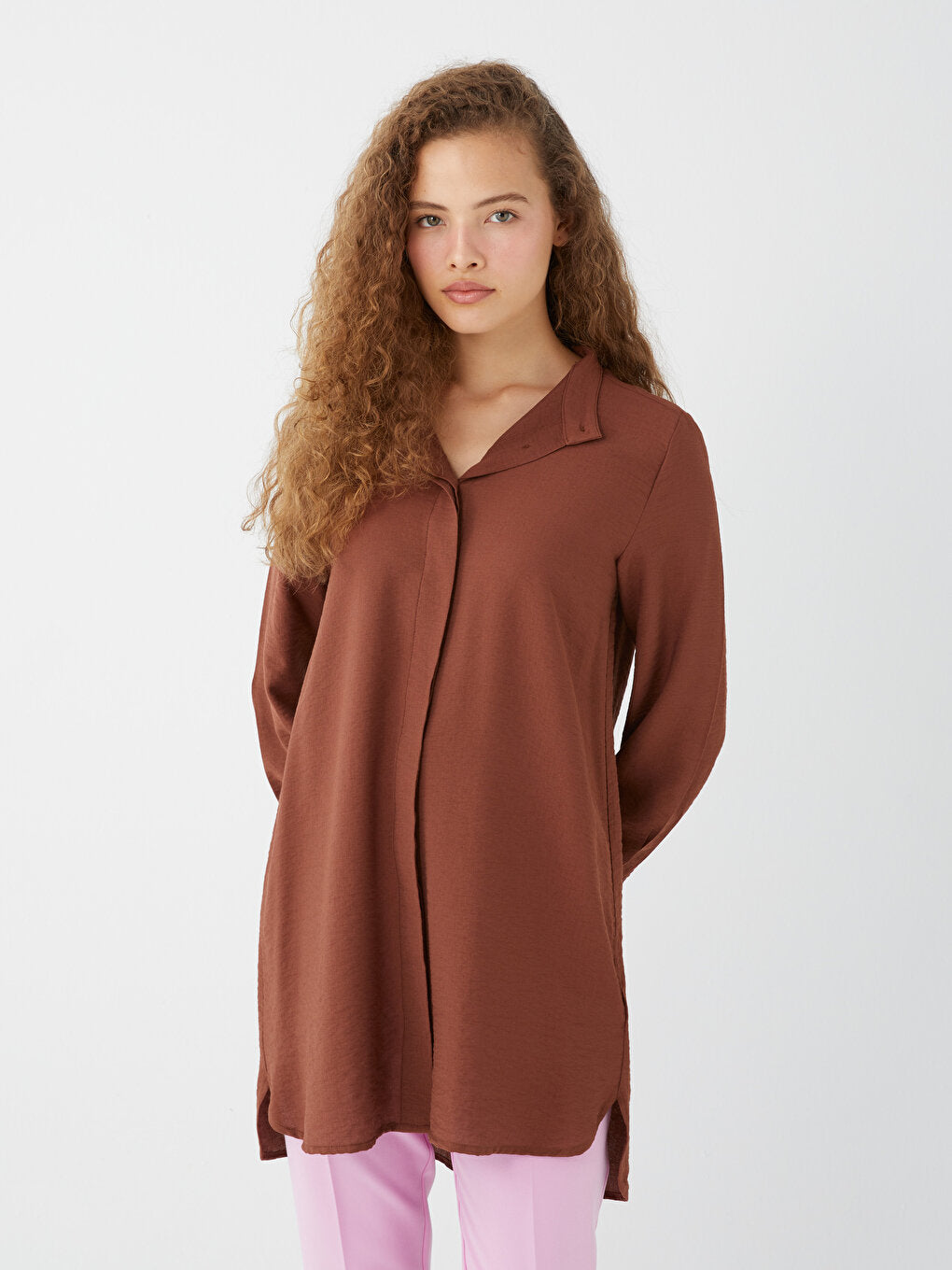 Magnificent Collar Plain Long Sleeve Women's Tunic