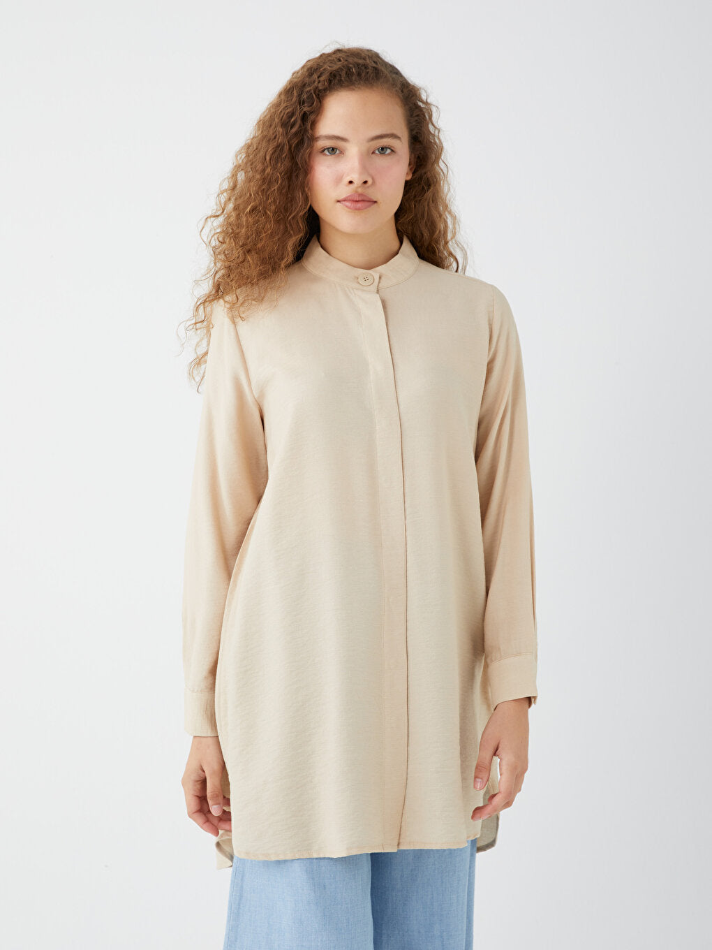 Magnificent Collar Plain Long Sleeve Women's Tunic