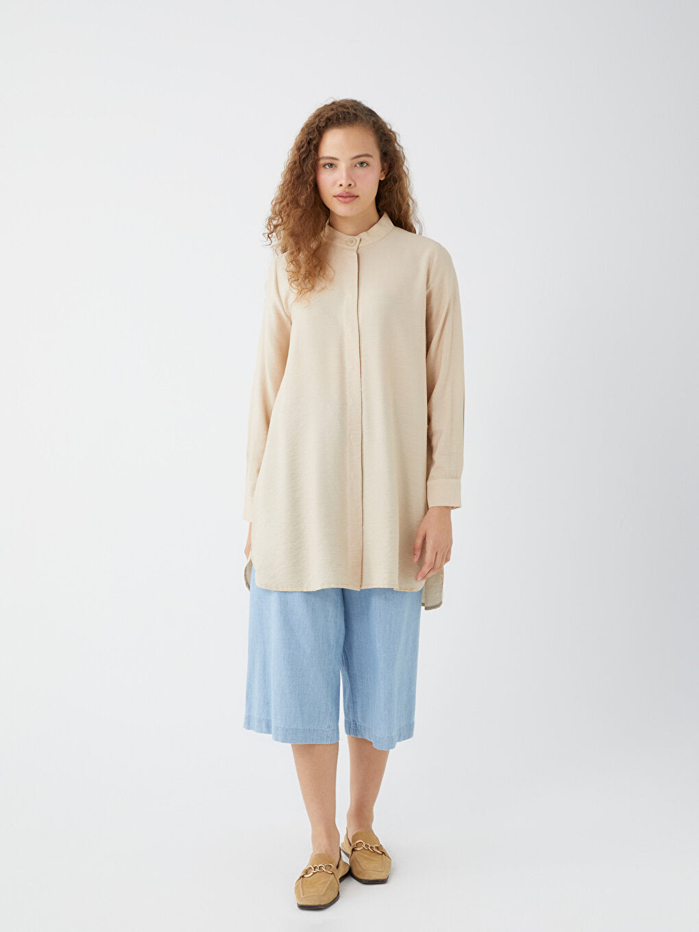 Magnificent Collar Plain Long Sleeve Women's Tunic