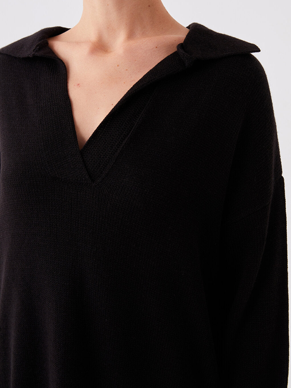 Polo Neck Plain Long Sleeve Oversize Women's Knitwear Tunic