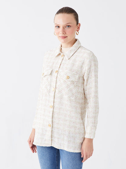 Self Patterned Long Sleeve Women's Tweed Shirt Tunic