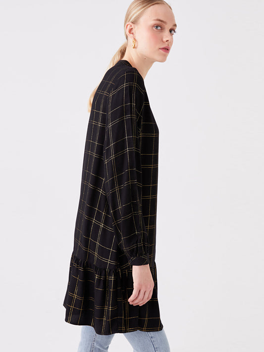 Magnificent Collar Plaid Long Sleeve Women's Tunic