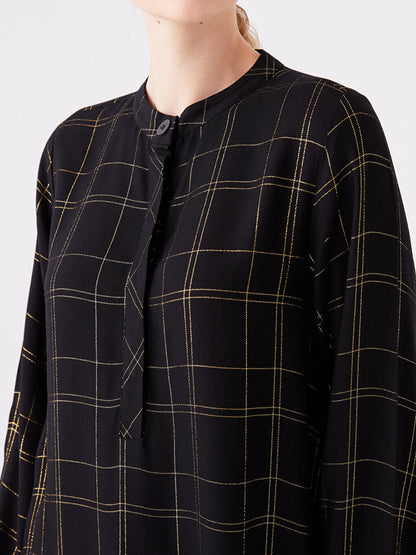 Magnificent Collar Plaid Long Sleeve Women's Tunic