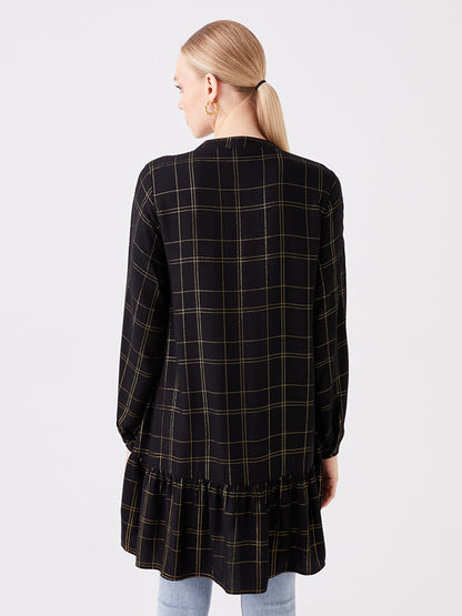 Magnificent Collar Plaid Long Sleeve Women's Tunic