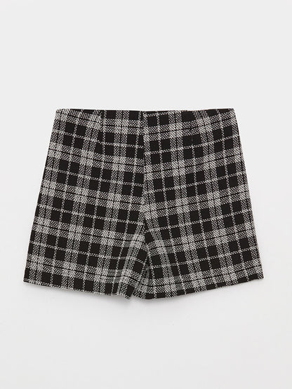 Plaid Women's Tweed Shorts Skirt with Zipper Waist