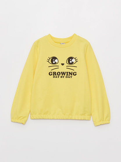 Crew Neck Printed Long Sleeve Girl's Sweatshirt