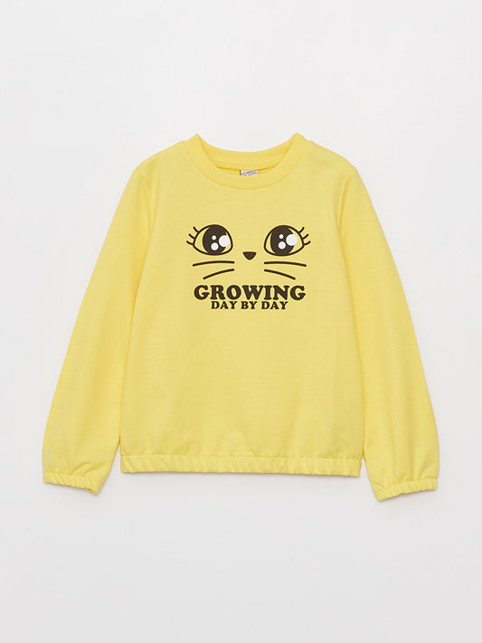 Crew Neck Printed Long Sleeve Girl's Sweatshirt