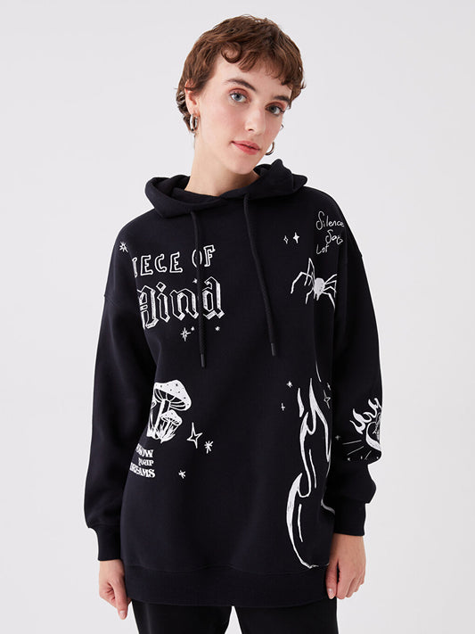 Printed Long Sleeve Oversize Women's Hoodie