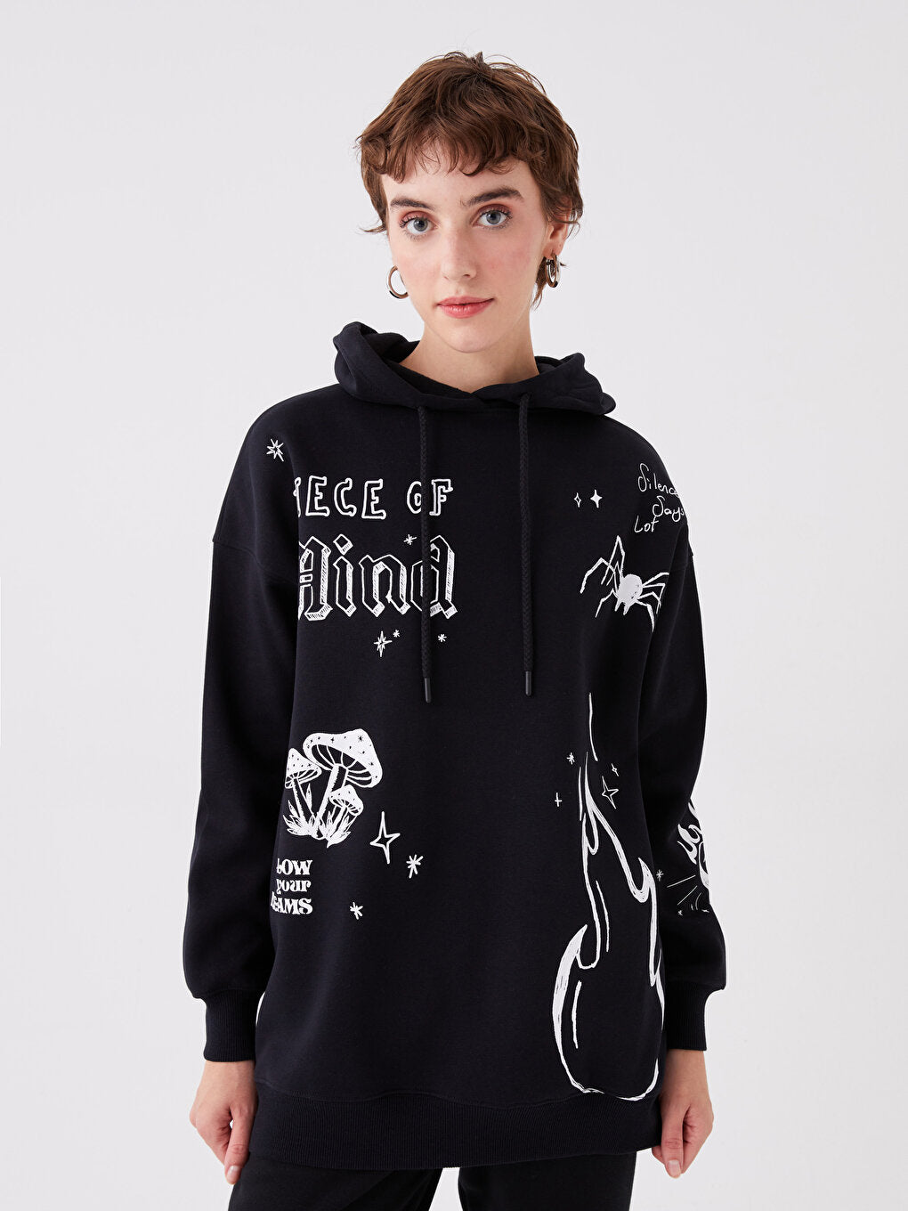 Printed Long Sleeve Oversize Women's Hoodie