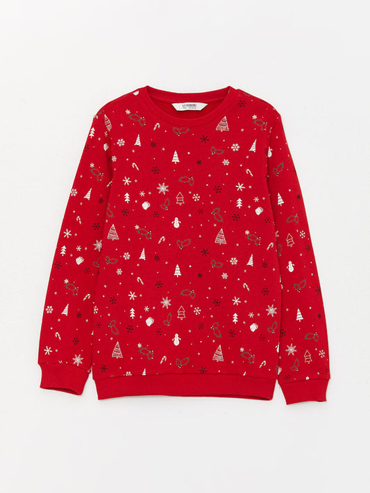 Crew Neck Christmas Themed Long Sleeve Boys Sweatshirt