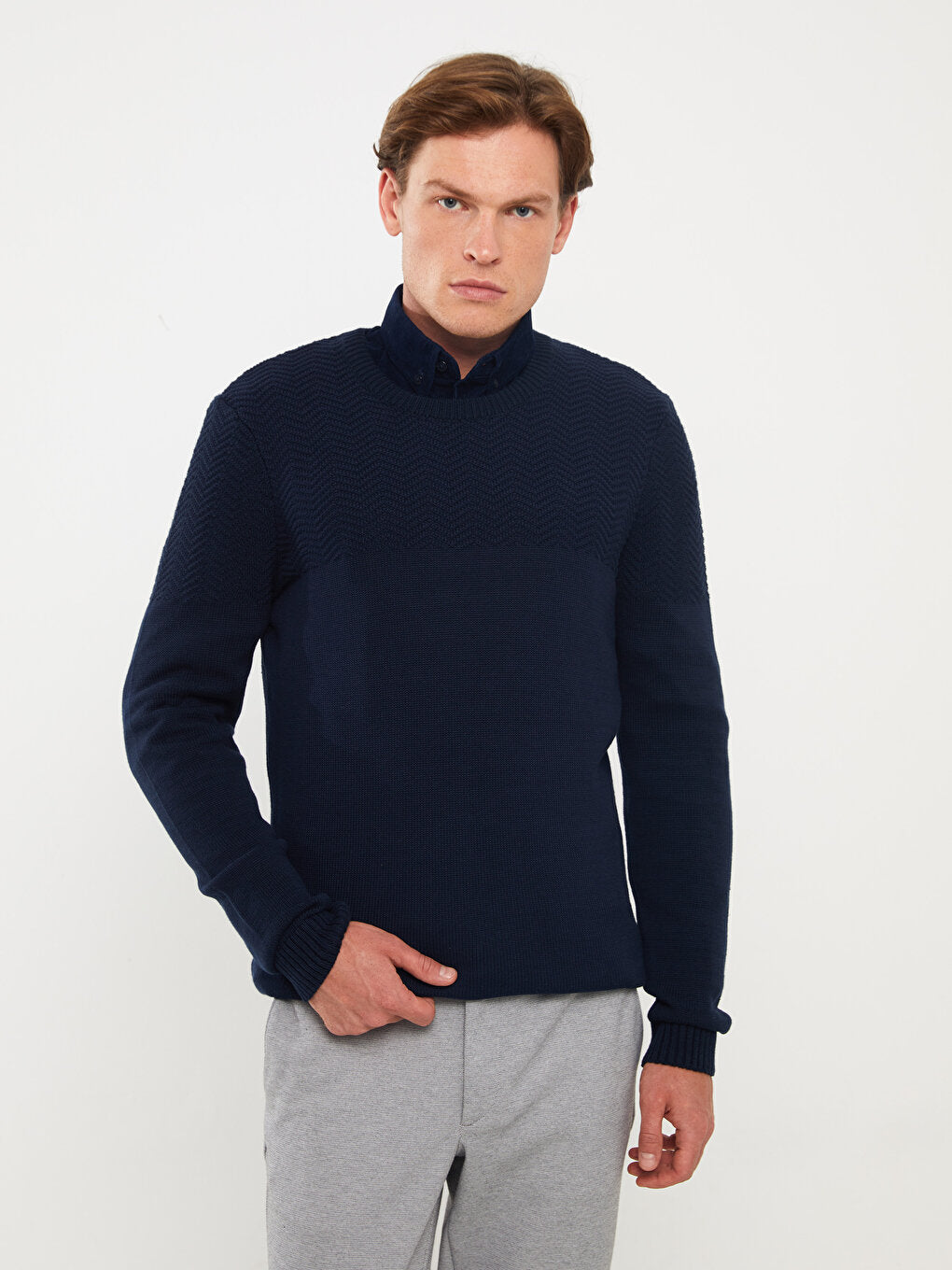 Crew Neck Long Sleeve Men's Knitwear Sweater