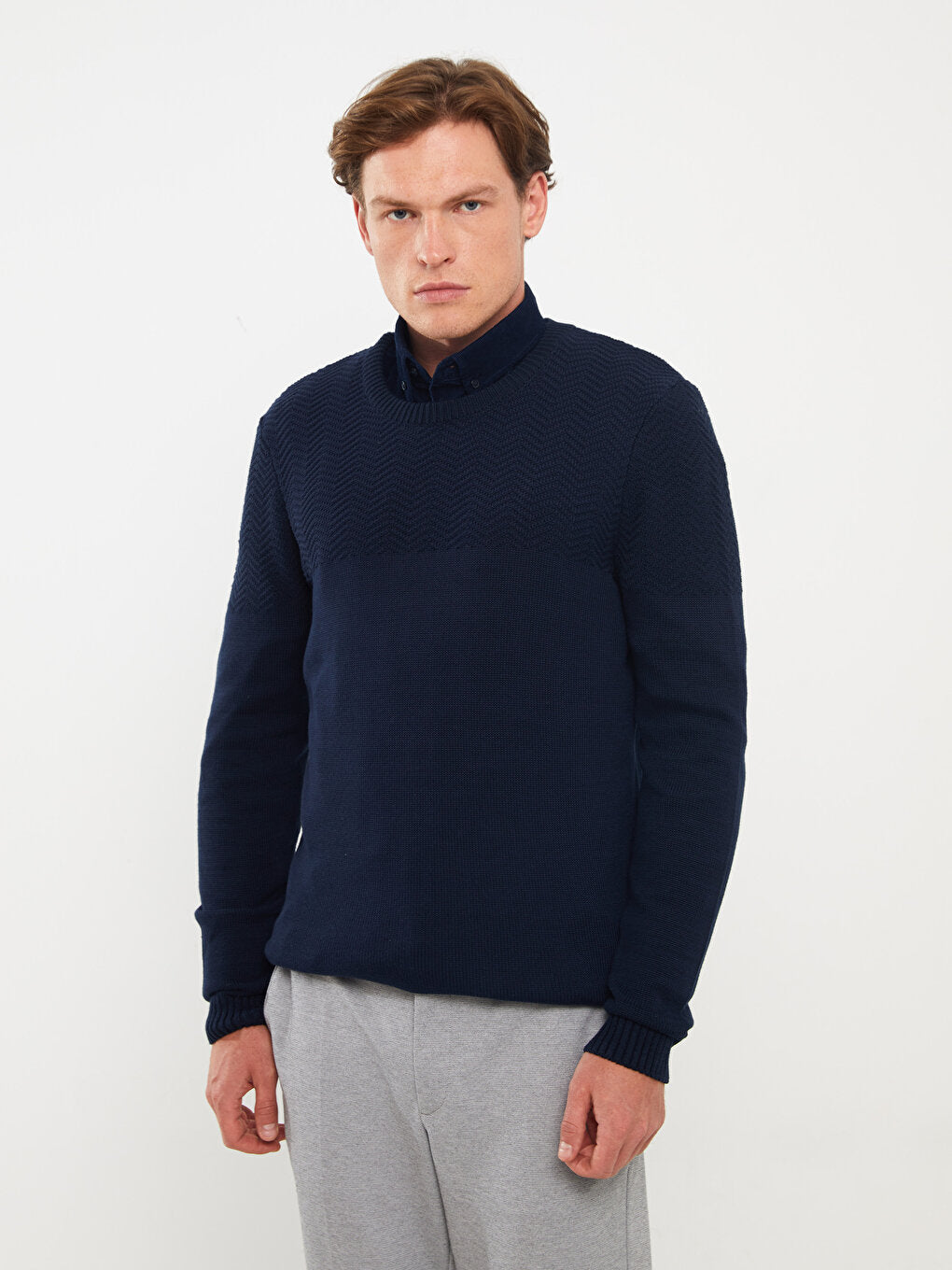 Crew Neck Long Sleeve Men's Knitwear Sweater