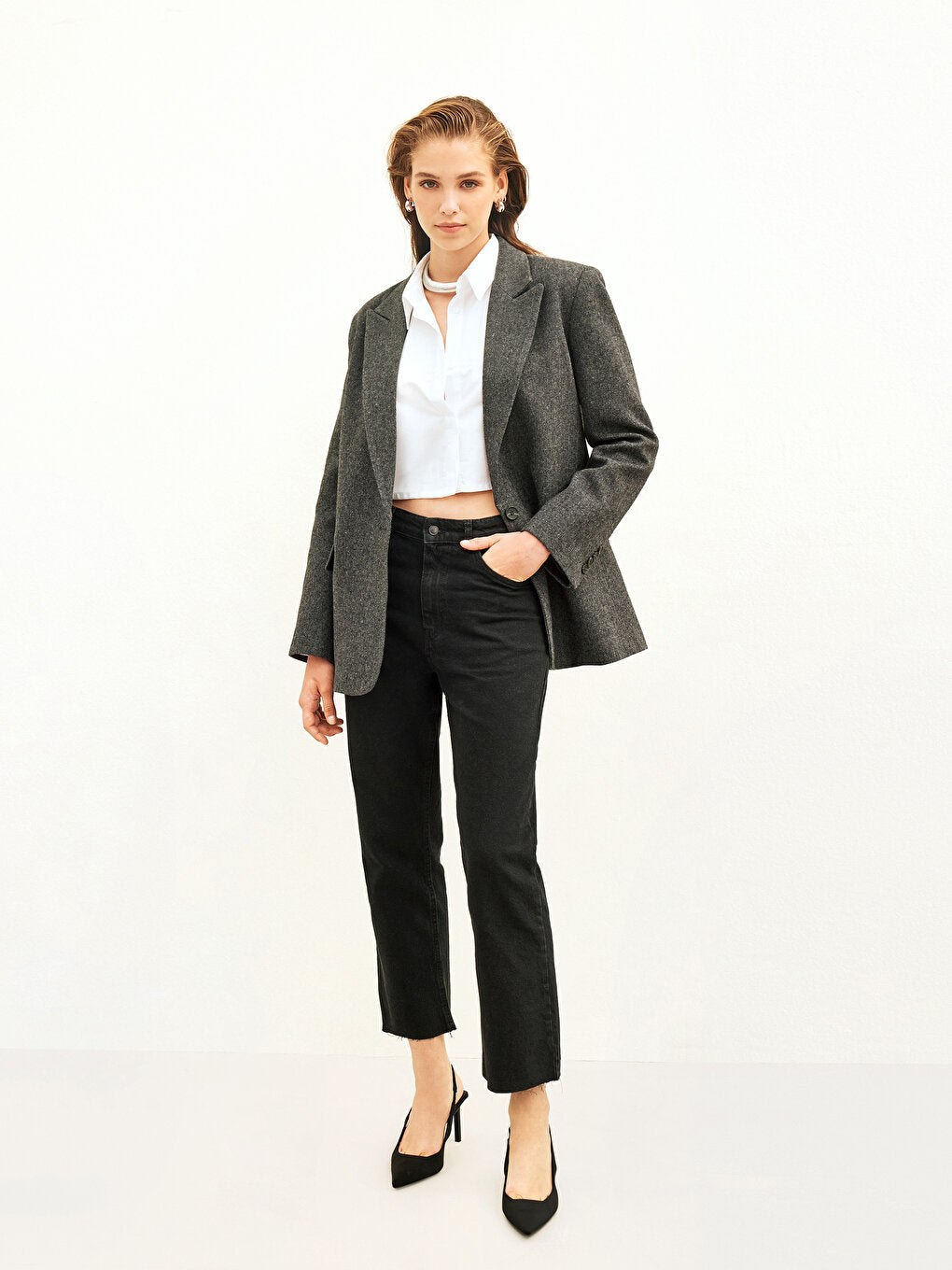 Plain Long Sleeve Women's Blazer Jacket