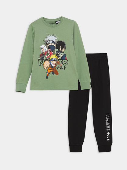 Crew Neck Naruto Printed Long Sleeve Boys' Pajama Set