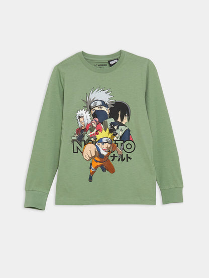 Crew Neck Naruto Printed Long Sleeve Boys' Pajama Set