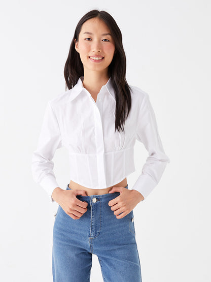 Plain Long Sleeve Crop Women's Shirt