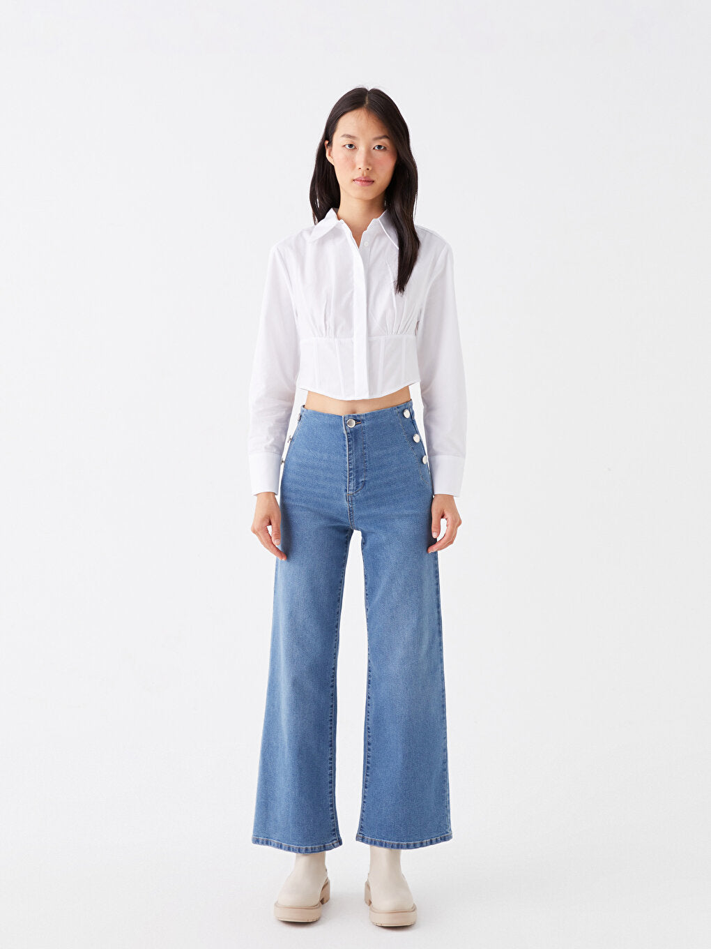 Plain Long Sleeve Crop Women's Shirt