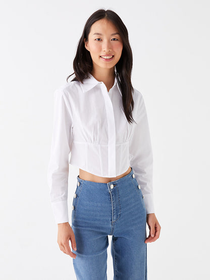 Plain Long Sleeve Crop Women's Shirt