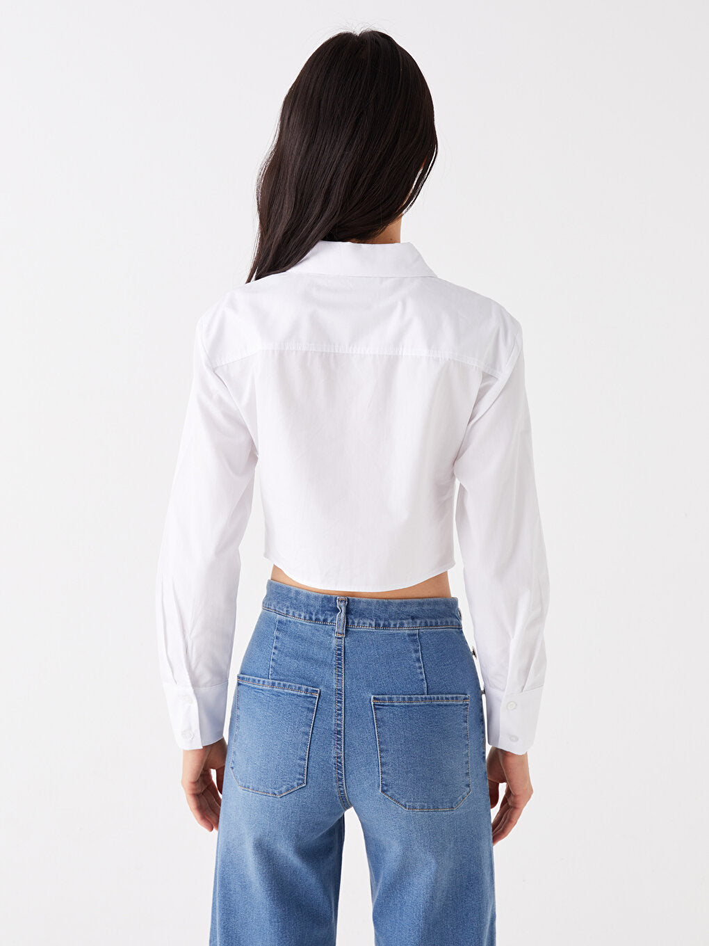 Plain Long Sleeve Crop Women's Shirt