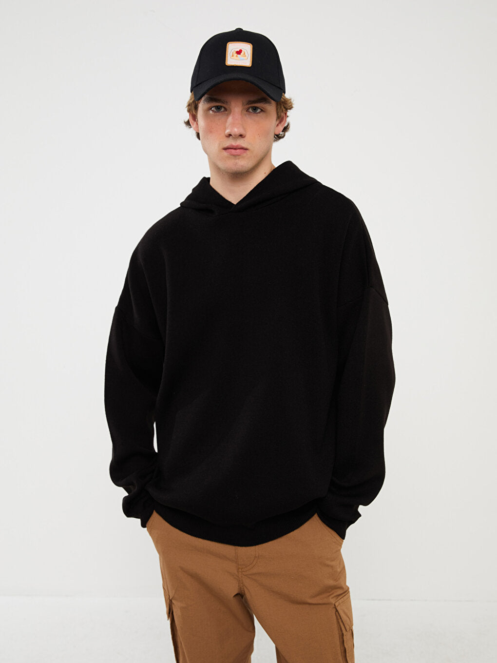 Hooded Long Sleeve Men's Knitwear Sweater