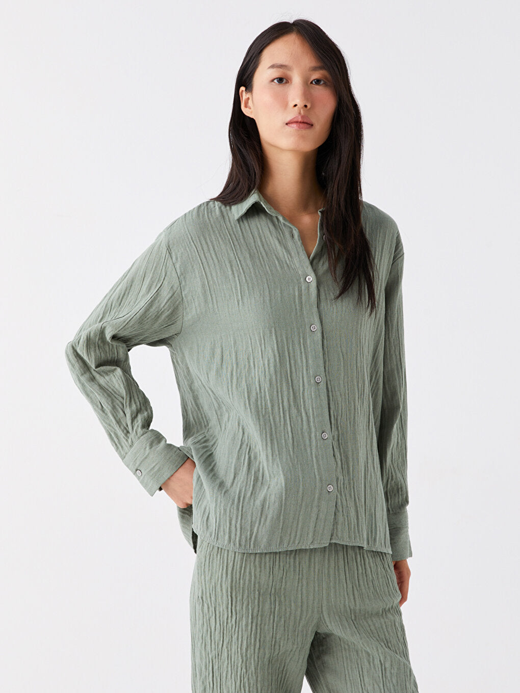 Plain Long Sleeve Oversize Muslin Women's Shirt