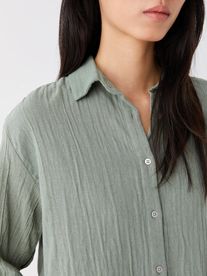 Plain Long Sleeve Oversize Muslin Women's Shirt