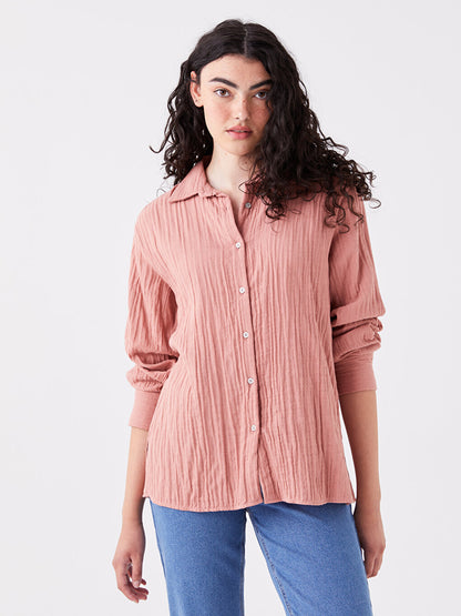 Plain Long Sleeve Oversize Muslin Women's Shirt