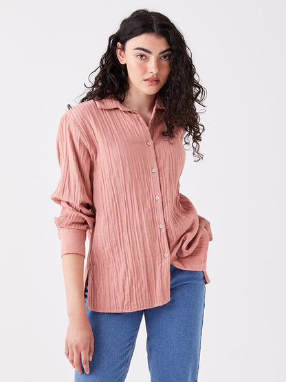 Plain Long Sleeve Oversize Muslin Women's Shirt