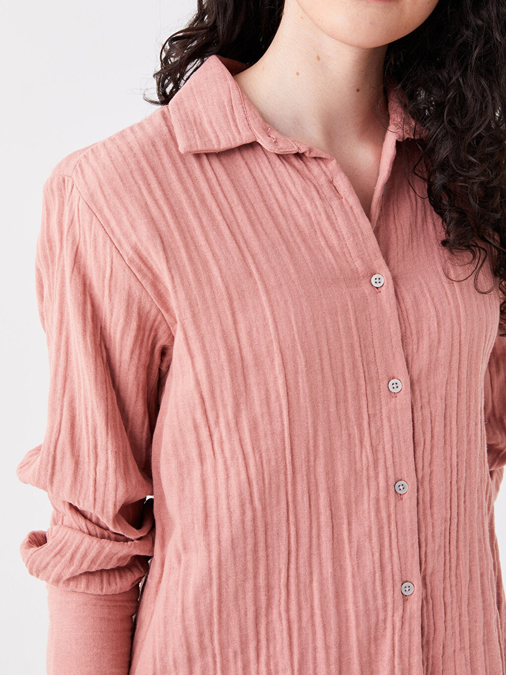 Plain Long Sleeve Oversize Muslin Women's Shirt