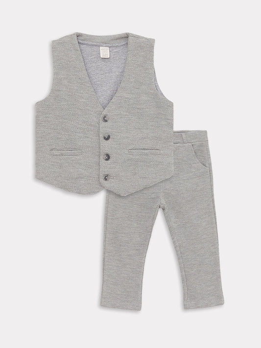 V-Neck Baby Boy Pants and Vest Set 2-Piece