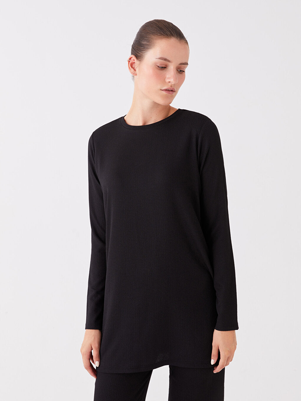 Crew Neck Plain Long Sleeve Women's Tunic