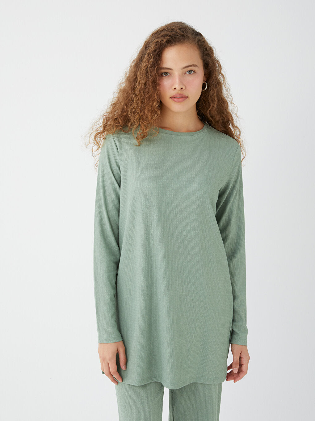 Crew Neck Plain Long Sleeve Women's Tunic